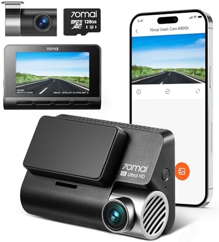 70mai 4K Dash Cam Front and Rear with STARVIS, Built in 5GHz WiFi & GPS Car Camera, Super Night Vision, ADAS, 3'' IPS Screen, 24H Parking Mode, Time-Lapse, Loop Recording, with 128GB Card