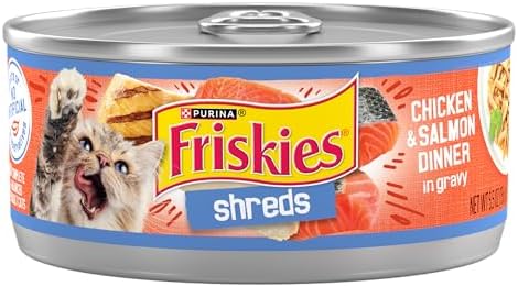 Purina Friskies Shreds Chicken and Salmon Dinner in Wet Cat Food Gravy - (Pack of 24) 5.5 oz. Cans