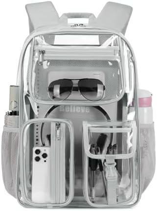 Heavy Duty Clear Backpack Clear BookBag,Stadium backpack 16 x11 x5inch TPU Large Capacity See Through Backpack for Sport Events,Travel (Grey)