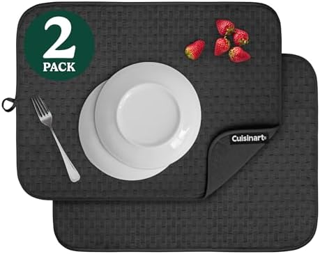 Cuisinart Dish Drying Mats for Kitchen Counter - (2) 18" x 24" Ultra Absorbent Dish Drying Mat XL - Foldable, Machine Washable, Fast Drying Dish Mat (Cascading Check)