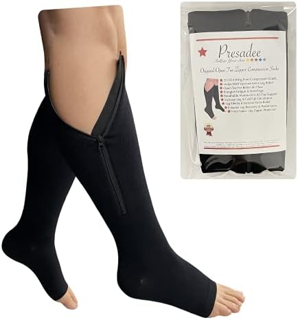 Original Open Toe 20-30 mmHg Firm Compression Circulation Zipper Socks (Black, L/XL)