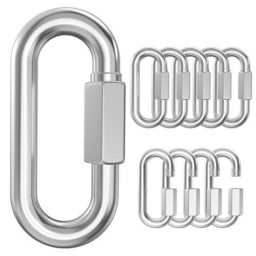 10 Pack Heavy-Duty Chain Hooks Quick Links - 304 Stainless Steel 5/16" Locking Carabiner Anti-Rust Chain Connector Quick Link for Towing,Swing,Shade Sail,Bird Toys,Capacity 1535lb