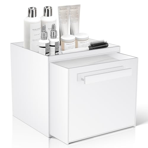 Disposable Face Towel Storage Box Compatible with Clean Skin Club Clean Towel XL Acrylic Facial Towels Holder with Drawer Wall-Mounted Makeup Organizer for Vanity, Bathroom (Glossy White)