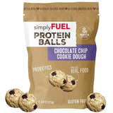 simplyFUEL Whole Food Protein Balls with Probiotics - Chocolate Chip Cookie Dough Protein Snacks - 8g Protein Snack - Gluten Free Energy Balls (1 Pack of 12 Balls)