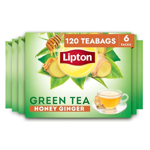 Lipton Honey Ginger Green Tea Bags, Flavored, Unsweetened Teabags for Hot Tea or Iced Tea with Caffeine and Flavonoids, 120 Total Tea Bags (20ct - Pack of 6)