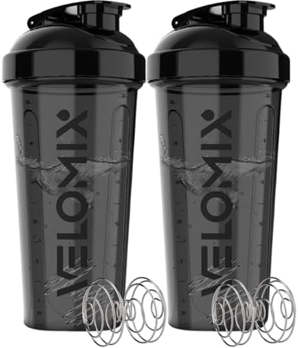 -2 Pack- 28 oz Protein Shaker Bottles for Protein Mixes - 2x Wire Whisk | Leak Proof Shaker Cups for Protein Shakes | Protein Shaker Bottle Pack | Shakers for Protein Shakes - 2xBlack