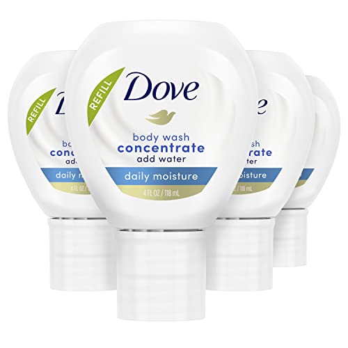 Dove Concentrate Refill 4 Count for Instantly Soft Skin and Lasting Nourishment Daily Moisture Refill for use Reusable Bottle 4 fl oz (makes 16 fl oz of Body Wash)
