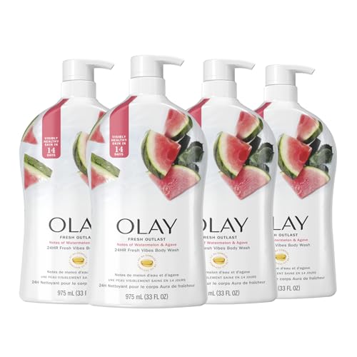 Olay Fresh Outlast Watermelon & Agave Scent Body Wash for Women, 33 fl oz (Pack of 4)