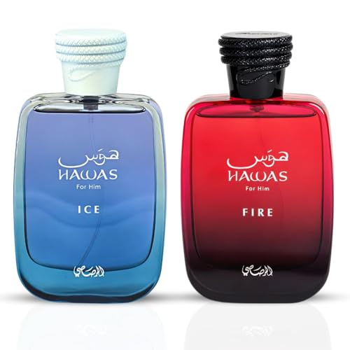RASASI Hawas Ice For Him & Hawas Fire Eau De Parfum Sprays 100ML (3.4 OZ) Fresh, Bold & Fiery Fragrances For A Lasting Impression. (Ice & Fire Bundle)