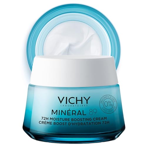 Vichy Mineral 89 Fragrance Free Cream, 72H Moisture Boosting Lightweight Cream, Hydrating Face Moisturizer with Hyaluronic Acid and Niacinamide, Suitable for All Skin Types