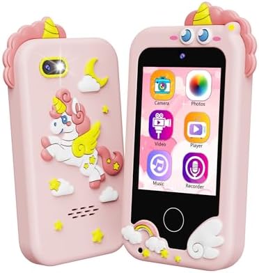 Kikidex Kids Smart Phone for Girls, Perfect Christmas Birthday Gifts for 3-10 Year Old Kids, Touchscreen Learning Play Toy Smartphone with Dual Camera, Puzzle Game, Music Player (Pink)