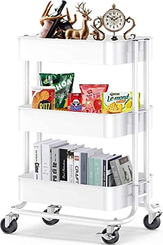 Pipishell 3 Tier Rolling Cart Black and White