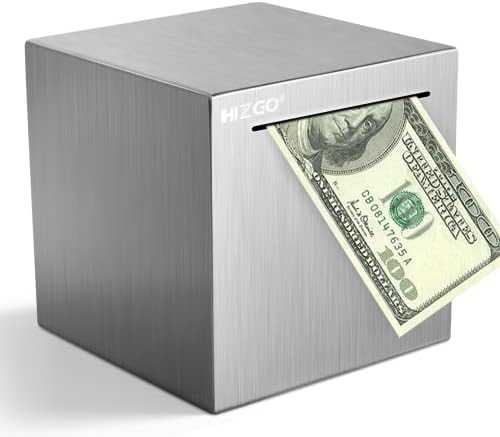 hizgo Piggy Bank for Adults Stainless Steel Savings Bank to Help Budget and Save Must Break to Access Money（4.72 inch）