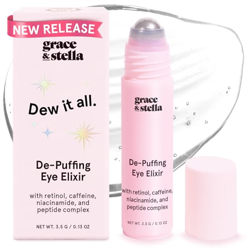 grace & stella Eye Serum Roller - Under Eye Brightener - Niacinamide, Retinol, Caffeine Eye Cream Serum - Eye Roller for Puffy Eyes, Eye Bags, Dark Circles, Wrinkles - Vegan Skincare (15ml/0.51 floz)