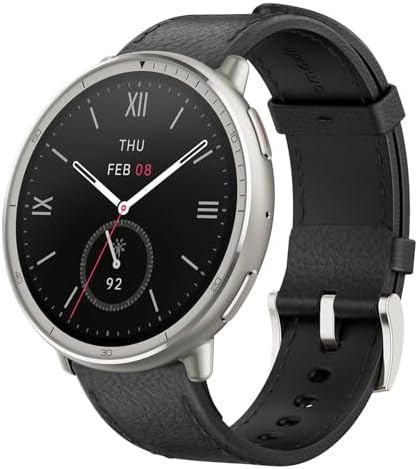 Amazfit Active 2 Smart Watch 44mm, 10 Day Battery, Fitness Tracker, Sleep Monitor, GPS Maps, 160+ Sport Modes, Water Resistant, for Android & Apple iPhone, Sapphire Glass, Black Leather Strap