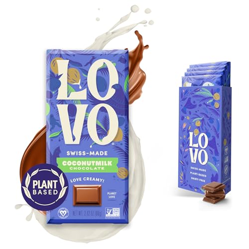 LOVO Coconutmilk Chocolate Bar, 100% Plant-Based Dairy-Alternative Milk Chocolate, Creamy and Delectable Vegan Milk Chocolate Made With Coconutmilk, Gluten-Free, Swiss-made, RFA Certified, 2.82 oz (Pack of 4)