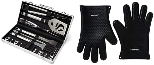 Cuisinart Deluxe Grill Set, 20-Piece, CGS-5020, Stainless Steel & CGM-520 Heat Resistant Silicone Gloves, Black (2-Pack)