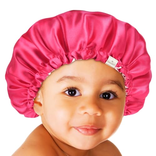 YANIBEST Baby Satin Bonnet Sleep Cap - Double Layer Reversible Adjustable Silky Satin Cap for Infant Toddler(5-12 Years,Hot Pink)