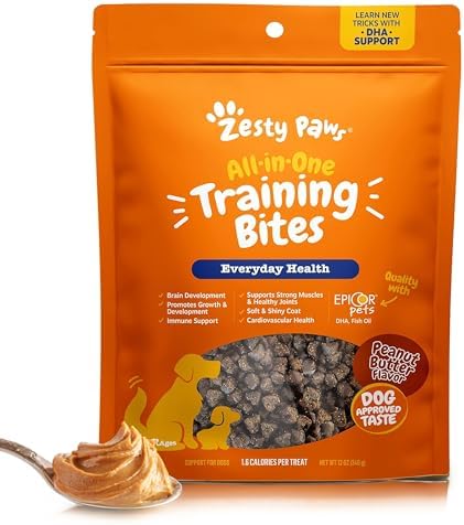 Zesty Paws Training Treats for Dogs & Puppies - Healthy Dog Treats for Hip, Joint & Muscle Health - Puppy Training Treats - for All Breeds and Ages - Dog Treats for Training - PB Flavor - 12oz