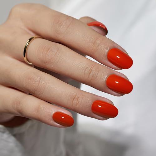 BTArtbox Press On Nails Short - Red Press on Nails Soft Gel Fall Fake Nail with Nail Glue, Fit Perfectly, Reusable Glue On Nails in 16 Sizes for Valentine's Day Gift, Coral