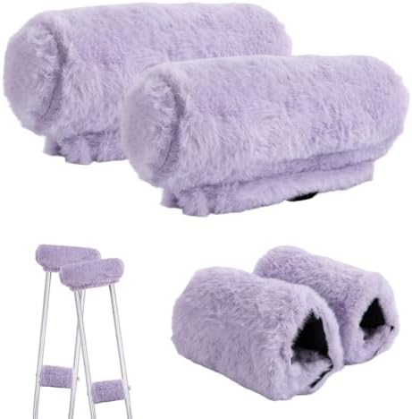 4-Pack Premium Fluffy Crutches Padding, Ultra-Soft Breathable Crutch Pads for Armpits and Hand Grips, Machine Washable Crutch Cushions, Comfort Fit for Adults and Youth (Purple)