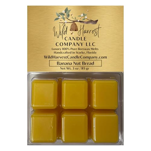 Banana Nut Bread Scented, 4-Pack Pure Beeswax Melts for Warmers, Wild Harvest Candle Company, 3 oz Beeswax Tarts Cubes, Hand Poured Made in USA, Phthalate Free