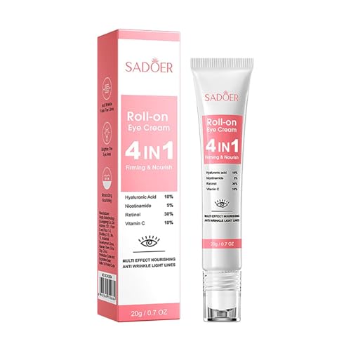 Eye Cream with 10% Hyaluronic Acid, 5% Nicotinamide, 30% Retinol, 10% Vitamin C for Puffy Eye Bags Fine Lines Dark Circles Wrinkles, Under Eye Cream with 360° Eye Roller Massage Ball, 0.7 fl. oz