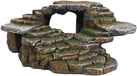 PENN-PLAX Reptology Shale Scape Step Ledge & Cave Hideout – Basking Area - Decorative Resin for Aquariums & Terrariums – Great for Reptiles, Amphibians, and Fish – Medium