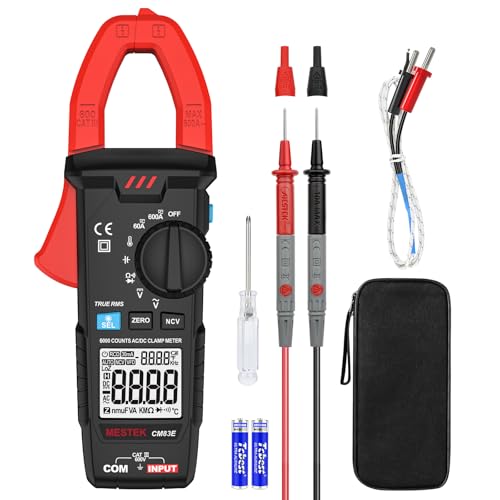 MESTEK Digital Clamp Meter T-RMS 6000 Counts Multimeter Voltage Tester Auto-ranging Volt Amp Meter Measures Current Voltage Temperature Capacitance Resistance Diodes Continuity (AC/DC Current)