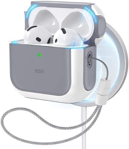 ESR for AirPods 4 Case, Compatible with AirPods 4th Generation Case (2024) (USB-C), Compatible with MagSafe, Drop Protection Cover with Lanyard, Magnetic Lid Lock, Orbit Hybrid Series, White