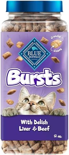 Blue Buffalo Bursts Crunchy & Creamy Cat Treats, Great for Training, Delish Liver & Beef, 12-oz. Tub