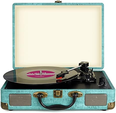 Vinyl Record Player 3-Speed Bluetooth Suitcase Portable Belt-Driven, Supports Bluetooth, RCA Output, 3.5mm aux-in and Headphone Jack and MP3, Mobile Phones Music Playback