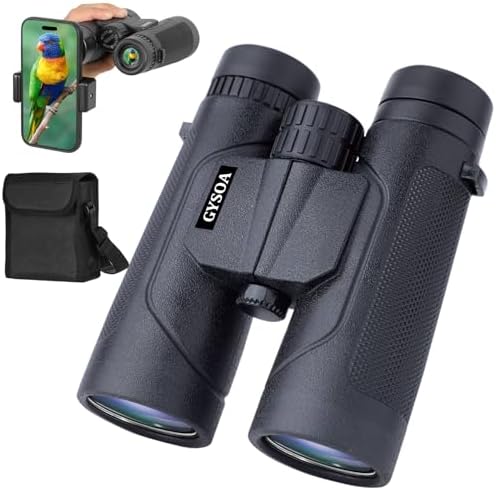 10x42 High Powered Compact Binoculars for Adults Kids - Low Light Night Vision Binoculars, Bird Watching Hunting Travel with Phone Adapter, 3-Second Rapid and Accurate Focusing, Waterproof & Anti-Fog