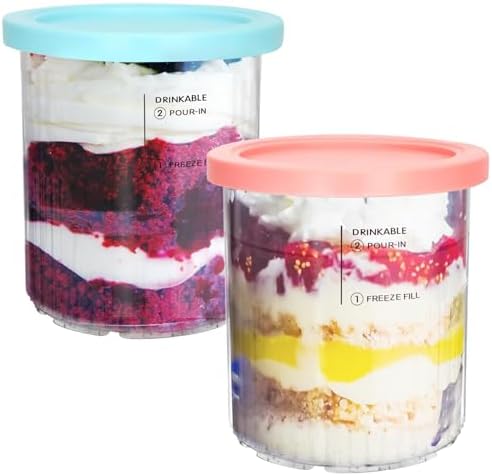 For Ninja Creami Deluxe Pints and Lids 2 Pack, NC500 NC501 Ice Cream Pint fit for Ninja Delux Ice Cream Maker, 24 oz. food container for Ninja Creami Deluxe (Blue,Pink)