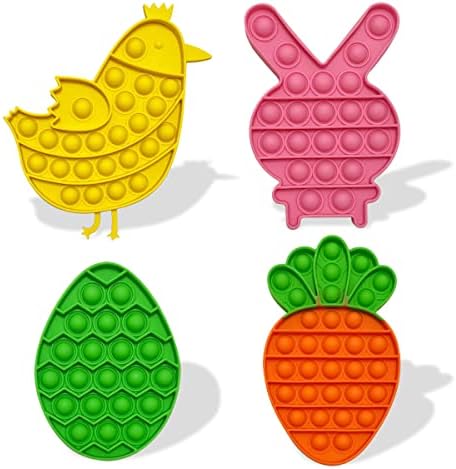 JoFAN 4 Pack Easter Fidget Sensory Pop Toys for Kids Boys Girls Toddlers Easter Basket Stuffers Stress Relief Gifts Party Favors