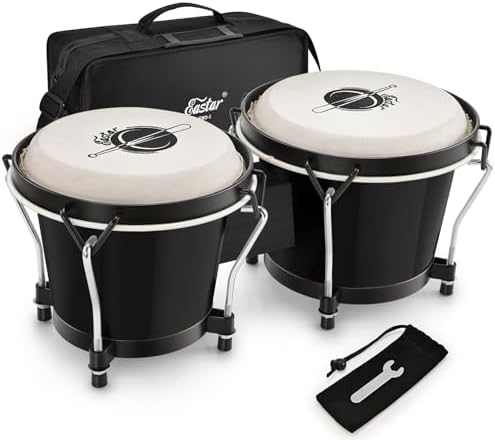 Eastar Bongo Drums 6” and 7” Congas Drums for Kids Adults Beginners Professional Wood Percussion Instrument with Bag and Tuning Wrench, Black