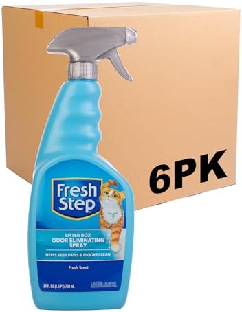 Fresh Step Cat Litter Box Odor Eliminating Spray | Cat Deodorizer Spray for Litter Box | Odor Neutralizing Cat Spray Cat Product for All Cat Litter | 24 Ounces - 6 Pack