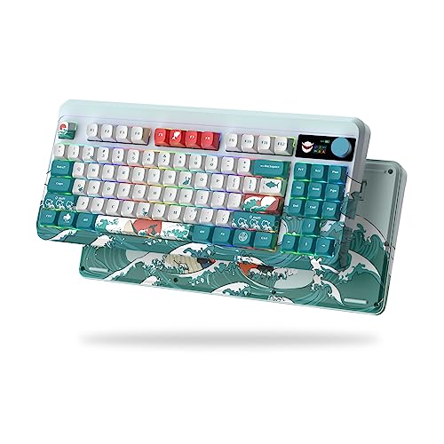 Womier Retro 75% Gaming Keyboard with OLED Display&Knob, M87 Pro Bluetooth 5.1/2.4GHz /USB-C Wireless Mechanical Keyboard with Hot-Swappable Custom Switch, Compact Gamer RGB Keyboard (Coral Sea)