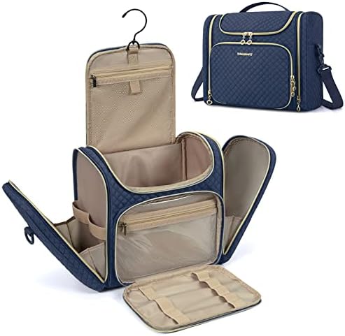 BAGSMART Travel Toiletry Bag, Toiletry Bag for Women, Water-resistant Cosmetic Makeup Bag, Large Capacity Travel Organizer for Full Sized Toiletries and Cosmetics, Navy Blue