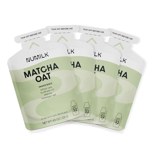 Numilk Pouches 4-Pack - Matcha Oat Latte - Creamy Plant-Based Milk in Seconds - Easy-to-Use with the Numilk Nut Milk Maker Machine - Dairy Free Milk Beverage - One Pouch Makes 32oz