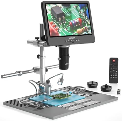 JL249MS Plus 10.1'' HDMI Digital Microscope with Soldering Station, Boom Arm Stand, 3 Lens 2160P Soldering Microscope 2000x for Electronics Repair, Electronic Microscope Camera for Phone Repair DIY