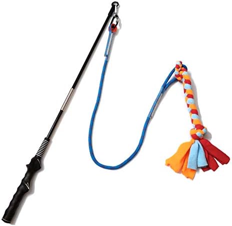 Interactive Flirt Pole Toy for Dogs Chase and Tug of War,Durable Teaser Wand with Pet Fleece Rope Tether Lure Toy to Outdoor Exercise & Training for Small Medium Large Dogs (Blue/Red, POLE-35 inches)