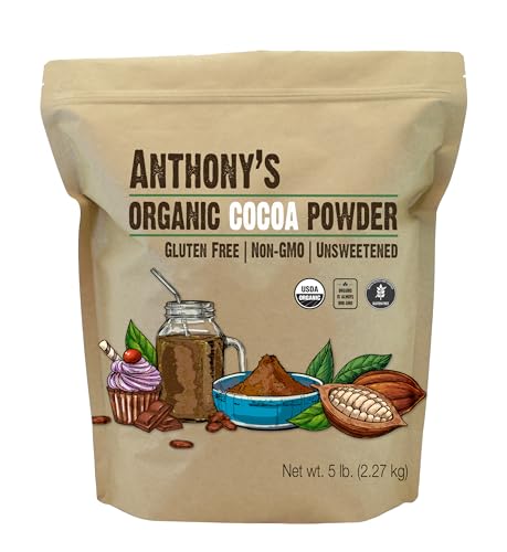 Anthony's Organic Raw Cocoa Powder, 5 lb, Batch Tested and Verified Gluten Free & Non GMO