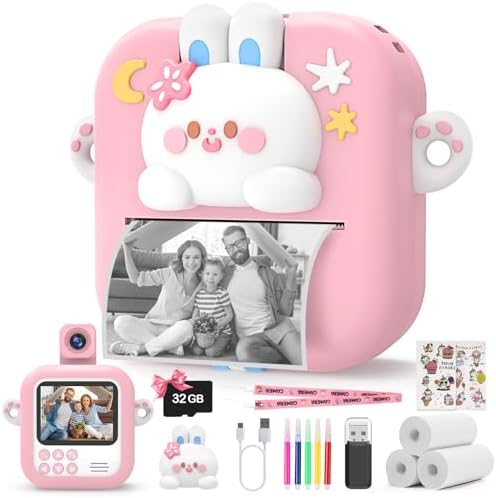 Kids Camera Instant Print,48MP Instant Print Camera for Kids, Pink Digital Toys for Kids with Print Paper & 32GB Card, Birthday Gifts for Girls Age 3-12