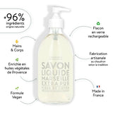 Compagnie de Provence Savon de Marseille Extra Pure Liquid Soap - Cotton Flower - 16.7 Fl Oz Glass Pump Bottle