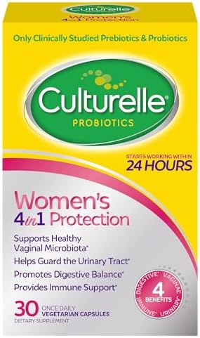 Culturelle 4-in-1 Probiotics for Women, Daily Probiotic & Prebiotic Supplement to Support Vaginal Health, Digestive Health, Immune Health, Occasional Diarrhea, Gas & Bloating Relief, Non-GMO, 30 Count