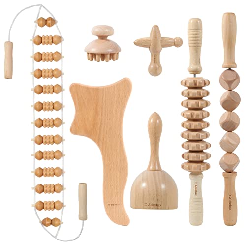 AiRelax 7 Pack Wood Therapy Massage Tools for Body Shaping Set, Cellulite Massager,Maderoterapia Kit Colombiana,Lymphatic Drainage Massager Tools for Neck Back Waist Pain Relief