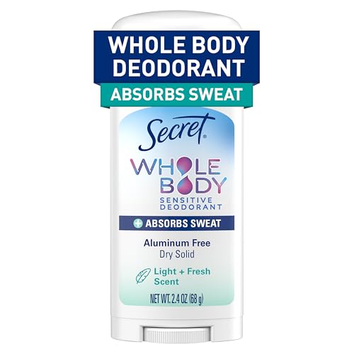 Secret Whole Body Deodorant Dry Feel Stick + Absorbs Sweat for Women, Light & Fresh Scent, Aluminum Free Deodorant Stick, 72 HR Odor Protection, 2.4 oz