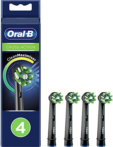 Crossaction Electric Toothbrush Replacement Brush Head Refills, Black , 4 Count (Pack of 1)