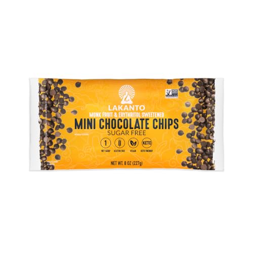 Lakanto Sugar Free Mini Chocolate Chips - Monk Fruit Sweetener and Erythritol, Perfect for Baking, Pancakes, Muffins, Protein Bites, Melting, Snacking, Toppings, Smoothies (8 oz - Pack of 1)